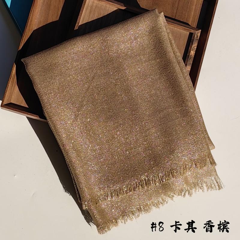Lastest Brand Design Scarf Shiny Solid Color Shawls Rayon Fabric Gold Silk Silver Wire Head Shawl Fringe Hijab For Women