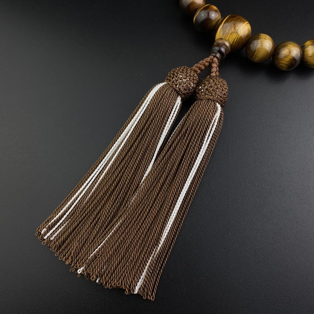 WONDERFUL LOTUS Prayer Beads for Men Ebony Black Onyx Tiger Eye Stone 22 Beads Prayer Beads Pure Silk 2 Colored Bunches Comes with a Bead Bag Informal