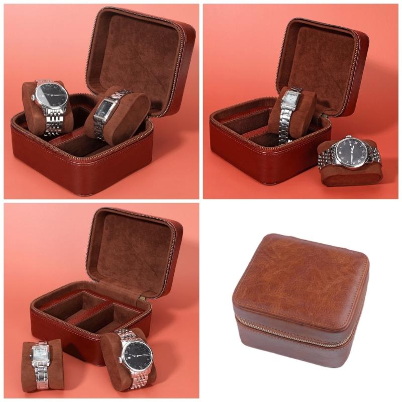Elegant PU Leather Watch Case 2 Slots Timepieces Organizer Fashionable Watches Travel Pouch for Jewelry Enthusiasts