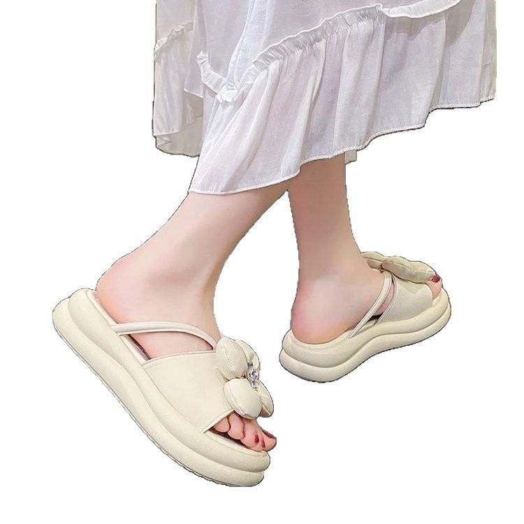 Internet Celebrity Muffin Thick-bottomed Flower Rhinestone Outside Wearing Cool Slippers Female 2025 Summer Skirt Little Fairy Versatile One-word Drag
