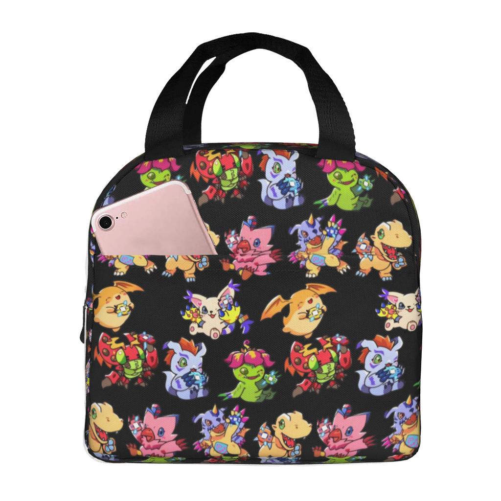 Custom D-Digimons Insulated Lunch Bag for Women Men Leakproof Cartoon Cooler Thermal Lunch Tote Office Picnic Travel