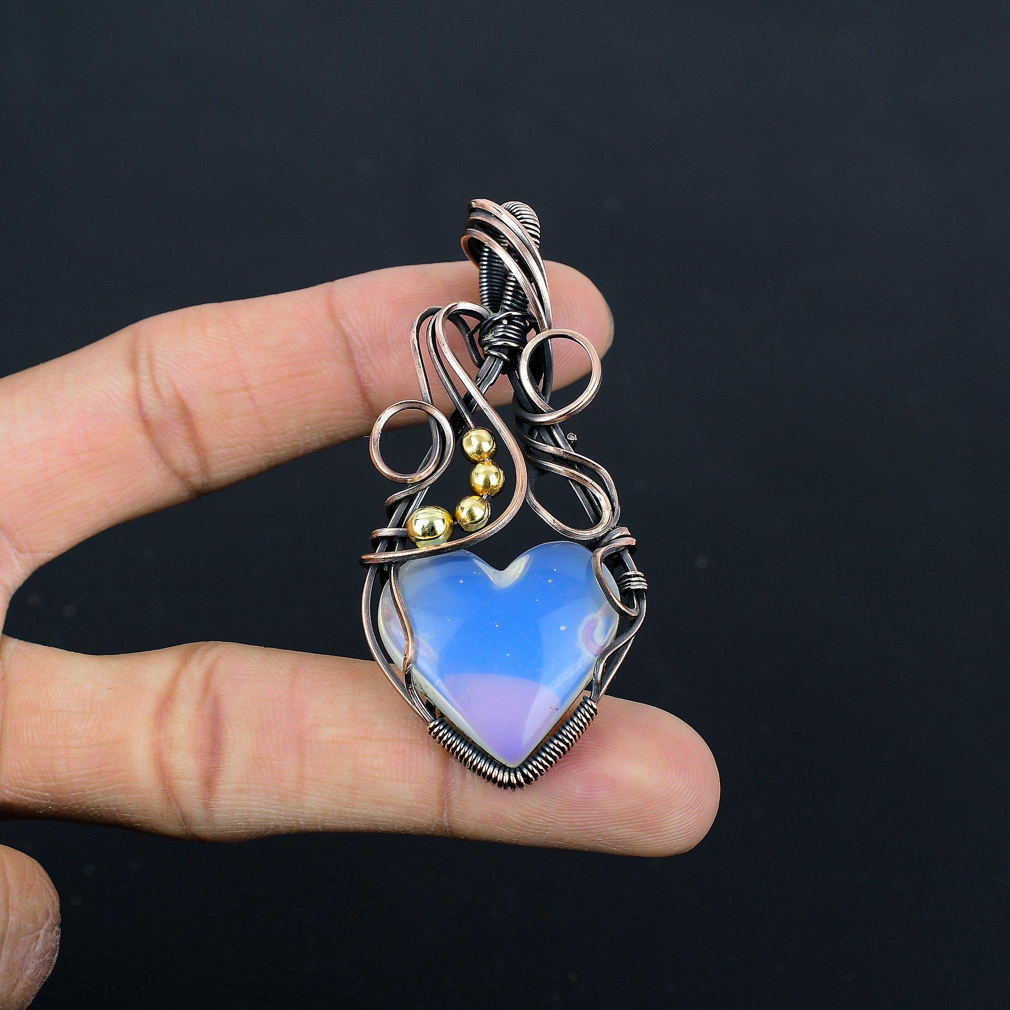 

Milky Opal Pendant, 999 Copper Wire Wrapped Jewelry, Gemstone Jewelry Pendant, Handmade Wedding Gift Jewelry 2.55 Inches