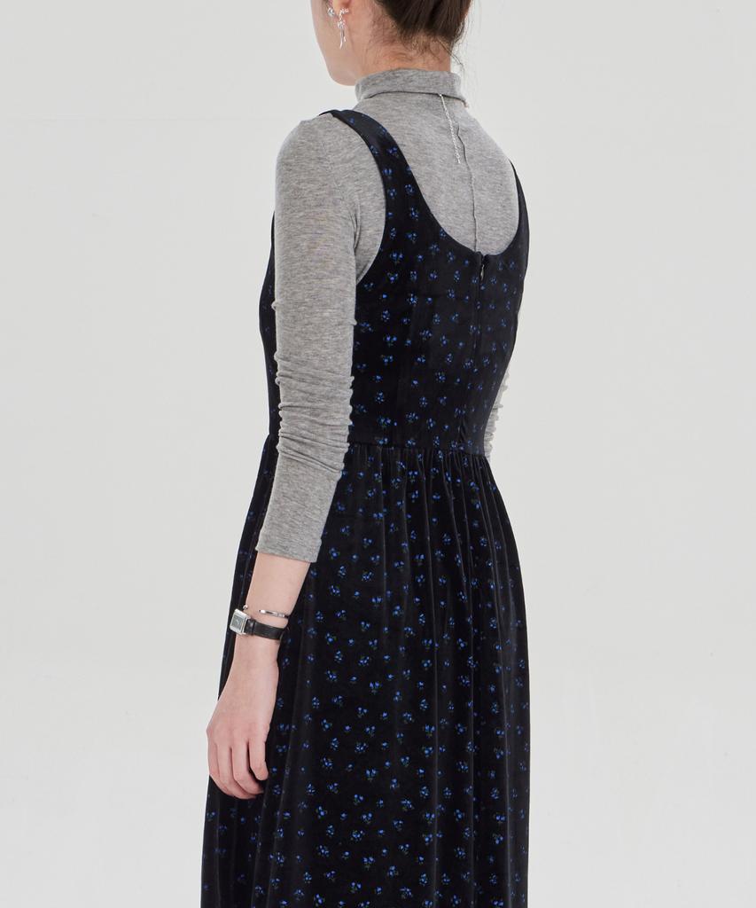 Maia Velvet Flower Dress - Teal Blue (Tencel T-Shirt Set)