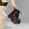 Botas cortas de cuero retro color marrón Maillard 2026 nuevas con plataforma tipo muffin y cordones Botas Martin británicas para mujer