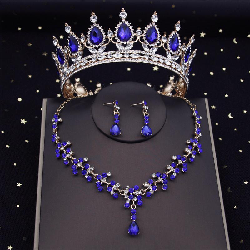 Quality Crystal Bridal Jewelry Sets for Women Fashion Circle Earrings Necklace Set Bride Crown Tiaras Prom dubai jewelry sets