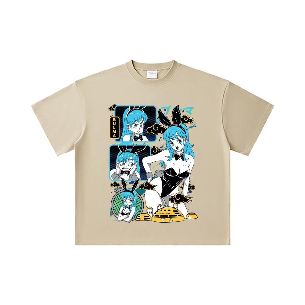 260 GSM Double Yarn 32 Count 100% Cotton Dragon Ball V9 Bulma Print Unisex Heavy Cotton T Shirt