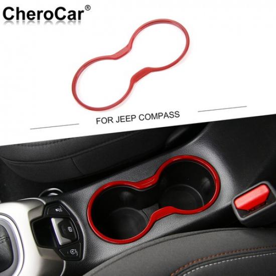 Red Water Cup Holder Frame Cover Trim For Jeep Compass 2017- Interior Parts