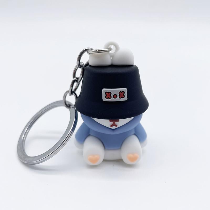 Porte-clés pendentif ours endormi mignon chapeau de seau en PVC porte-clés poupée ours porte-clés couple sac porte-clés de voiture bijoux ornement