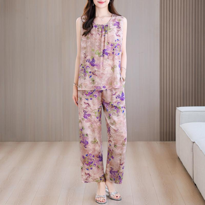 Summer Two Piece Set for Women Clothes Sleeveless Plus Size Elegant Casual Pants Sets