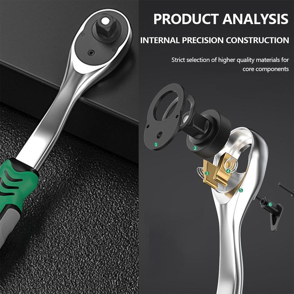 72 Tooth Ratchet Handle Socket Wrench Quick Release Ratchet CR-MO Extension Wrench Square Drive Adapters Multifunctional Wrench