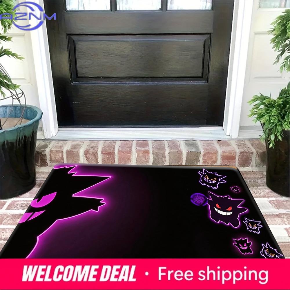Anime Pokemon Gengar Purple Neon Style Print Non-slip Doormat, Soft Absorbent Floor Rug for Home Decor
