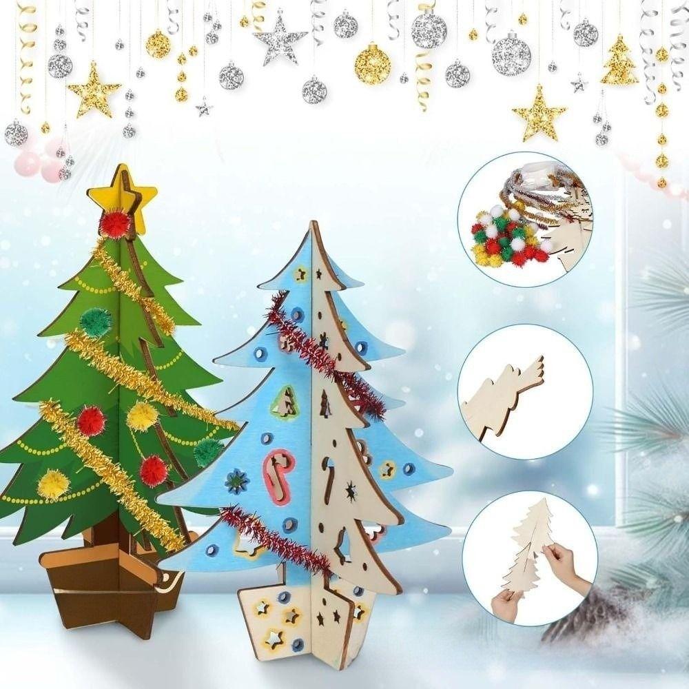 70 Stück DIY Handgemachter Weihnachtsbaum 3D Eltern-Kind-Interaktion Weihnachtsbaumschmuck Malen Holz-Zeichenbrett