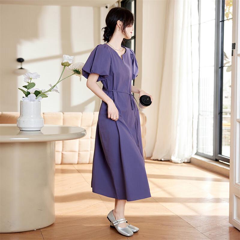 Französisches Elegantes Laternenärmel A-Linien Midi-Kleid