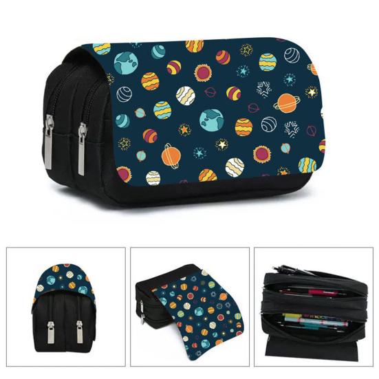 Pencil Case High Capacity Waterproof Double-layer Cartoon Flip Starry Sky Astronaut Pen Bag School