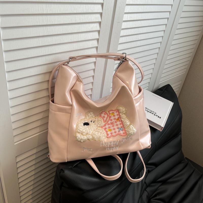 

Сумка-тоут в стиле колледжа, новая, большой вместимости, модная сумка-мессенджер с мультяшной собакой, повседневный плечевой рюкзак розовый