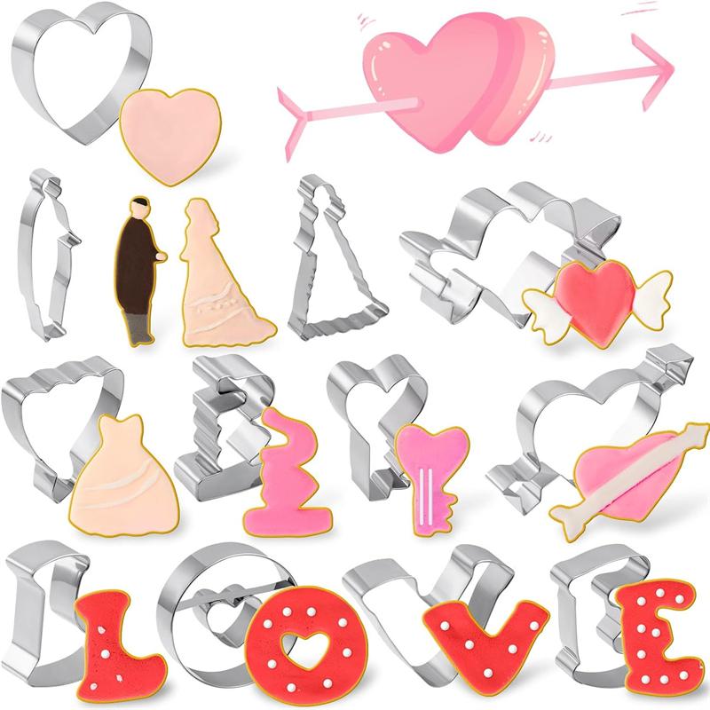 12PCS Stainless Steel Cookie Cutters Biscuit Mold for Valentines Day Wedding Party
