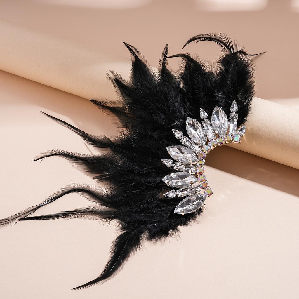 Orecchini a Frange di Piume con Diamanti Colorati Lusso Leggero Borchie di Alta Gamma Orecchini di Nicchia Retrò Autunno e Inverno Donna