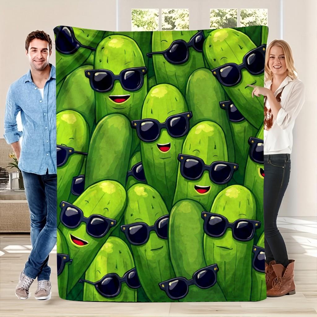 

versatile blanket in the shape of glasses with a cucumber pattern, suitable for all seasons and applicable to office designs 75x90cm