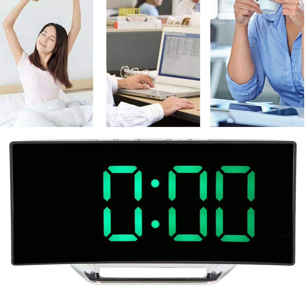 Digital Alarm Clock Mirror Smart Light Sensing Curved Screen LED Clock Digital Temperature Display Alarm Clock for Student