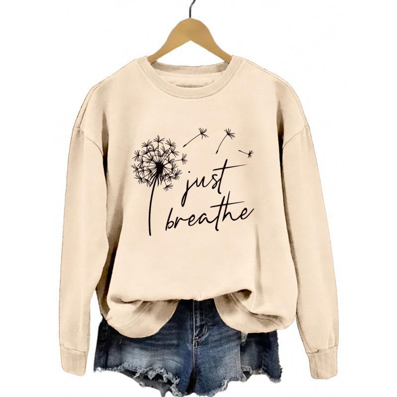 European & American 'Just Breathe' Dandelion Print Sweatshirt - Women's Casual Fashion Top
