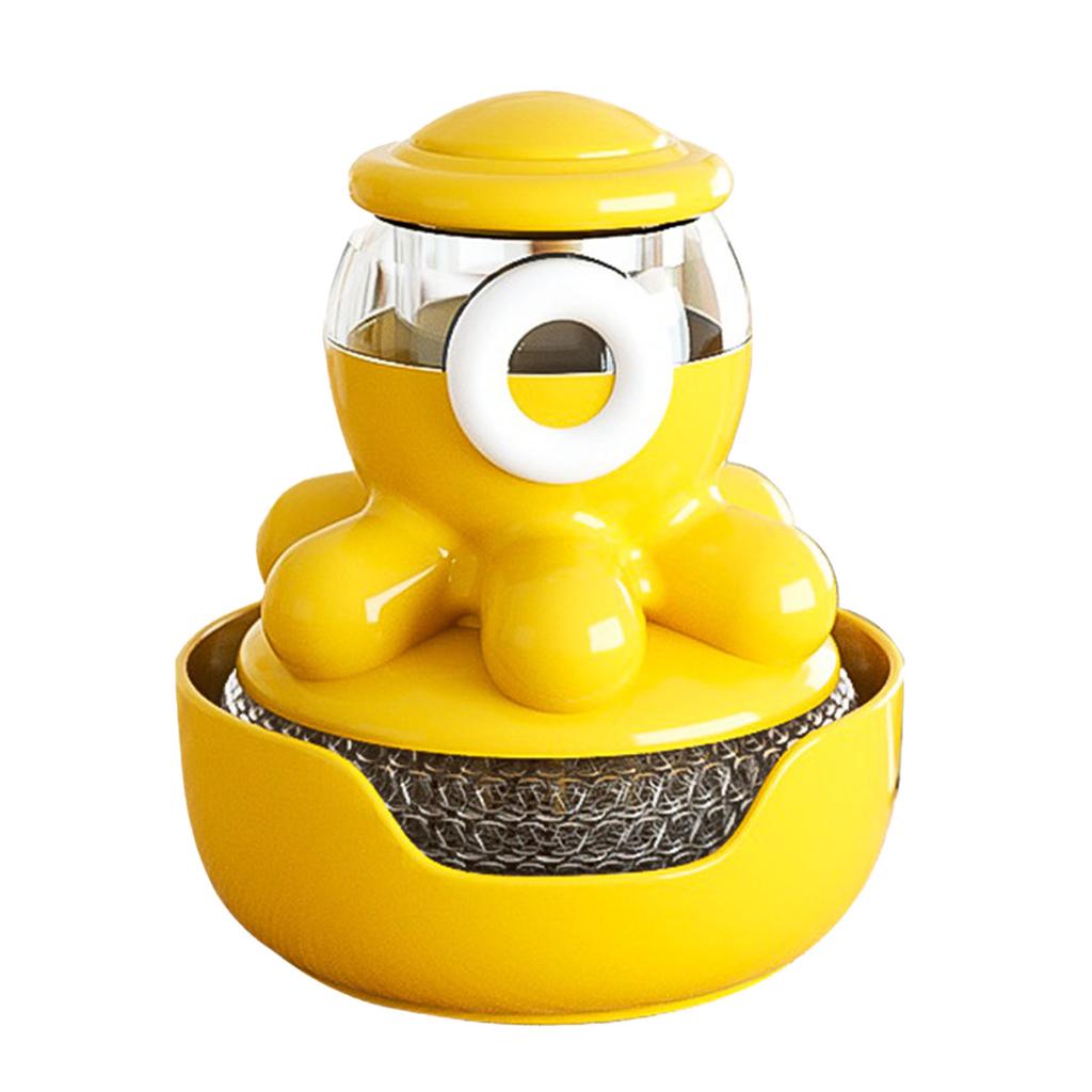 Soap Dispensing Palm Brush Plastic Cute Octopus Shape Push Type Liquid Filling Cleaning Brush for Dish Pot Pan Sink