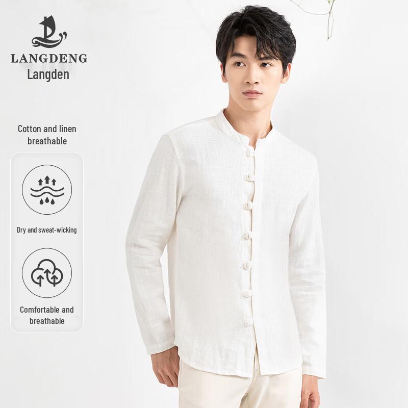 

Langdeng 2025 Spring Men s Chinese Style Retro Tang Shirt with Disc Buttons 2XL (185/100A)