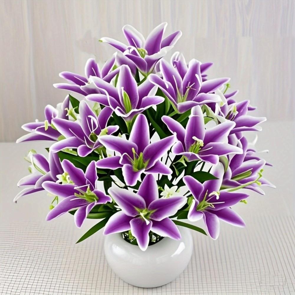 18 Heads Artificial Lilis Floral Arrangement DIY Flower Fake Flowers Realistic Plastic Simulation Flowers