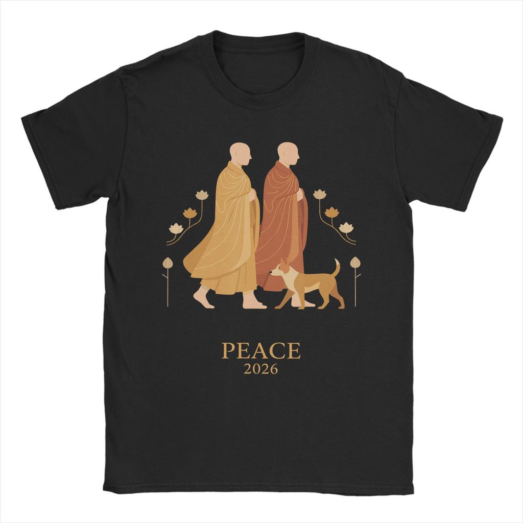 World Peace Monks Walk Peace with Aloka Dog T Shirt Summer Hip Hop TShirts Unisex Cotton Comfortable Plus Size Top Tees Gift