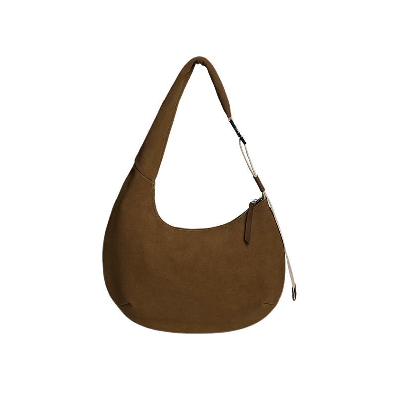 Korean retro suede suede crescent bag, new high-end niche portable shoulder bag, large-capacity tote bag.
