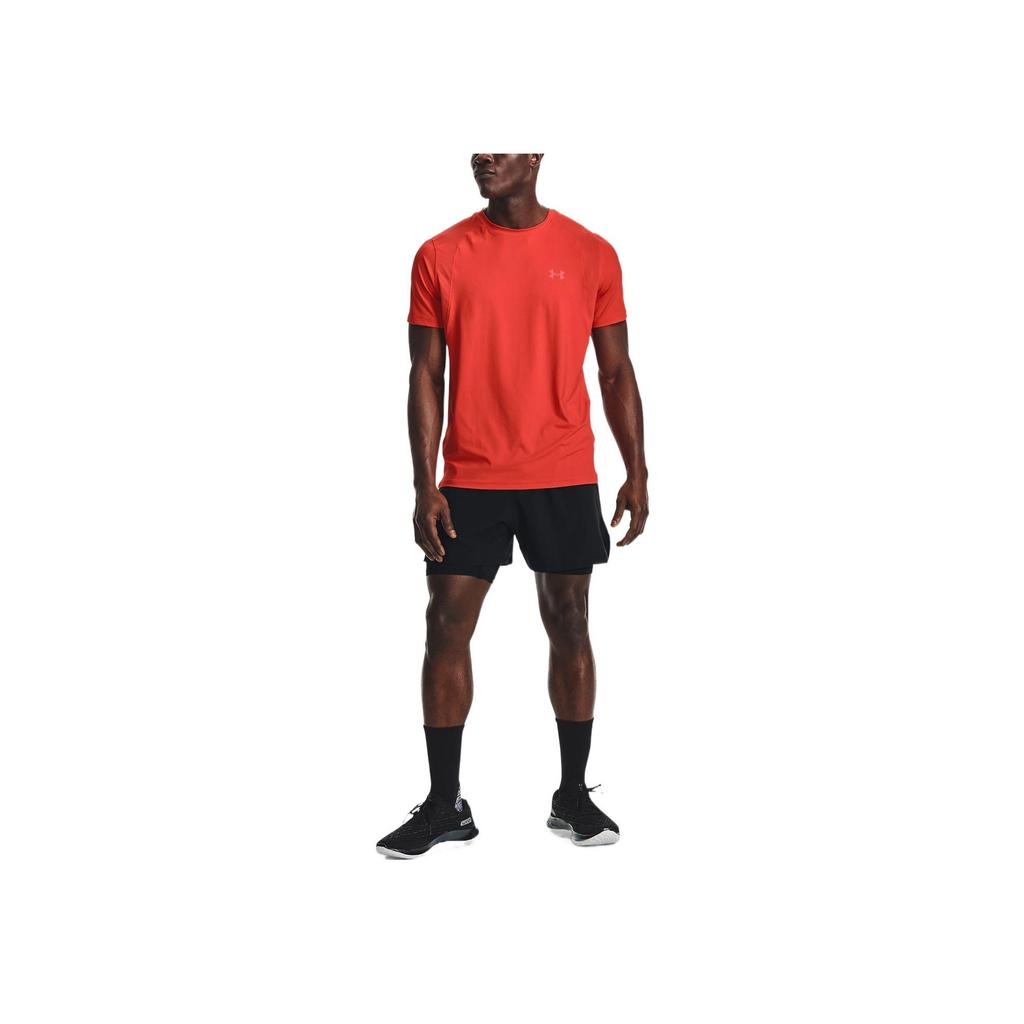Under Armour Logo Print Solid Color Running Crew Neck Short Sleeve T-Shirt Men Tops Orange 1361928-860