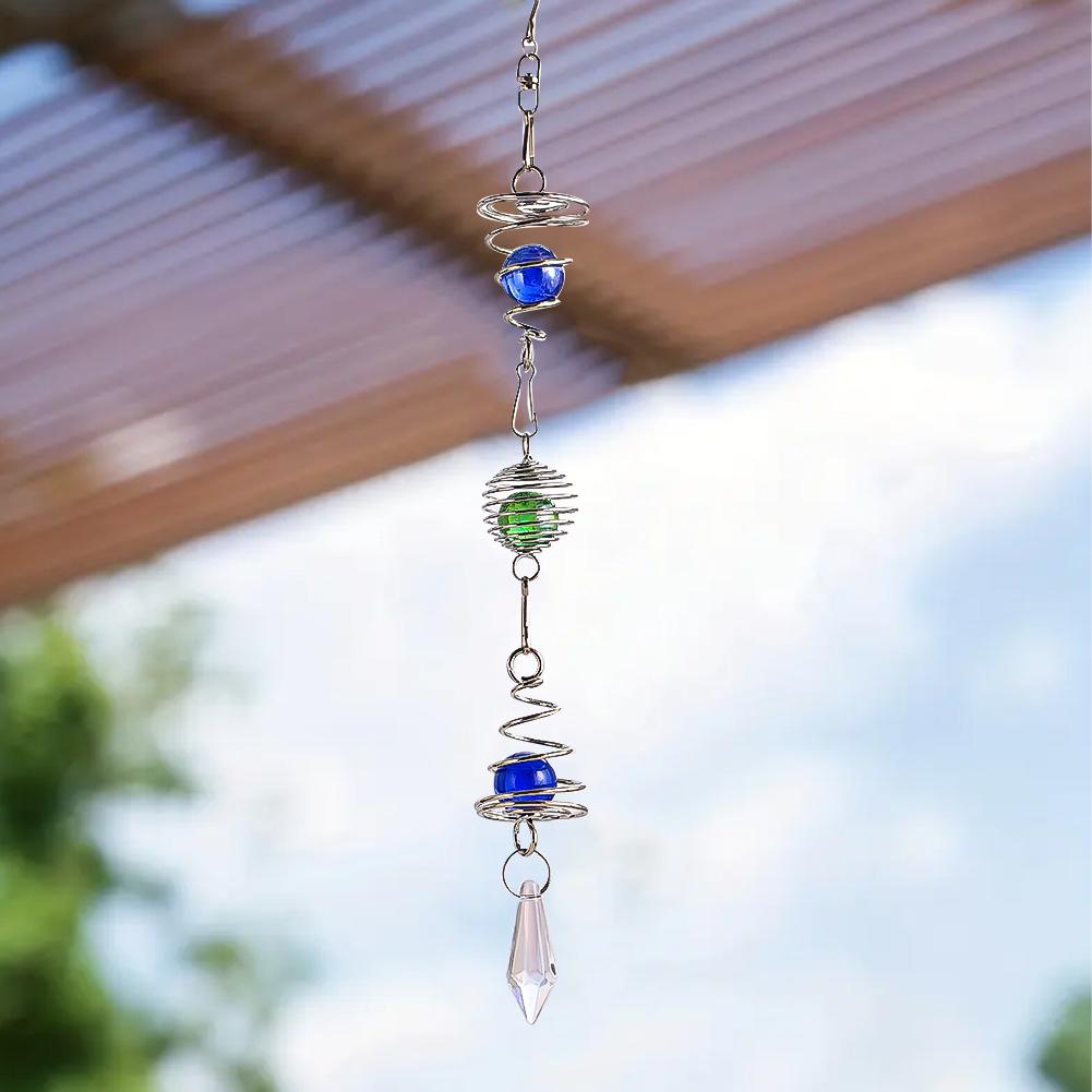 

D5 Gazing Ball Stainless Steel Spiral Tail Hanging Wind Spinner Stabilizer Suncatcher Rainbow Maker Stress Wind Ball Home Decor 1pc