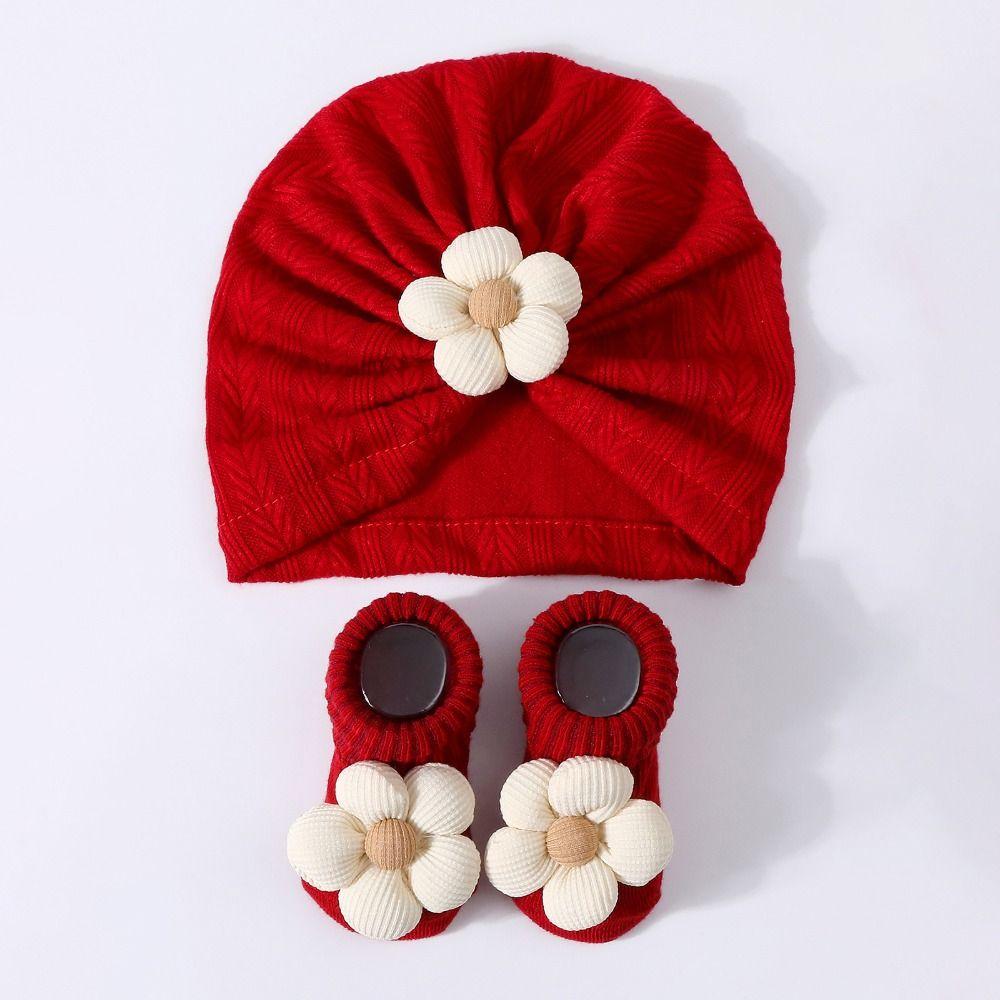 Elastic Infant Turban Hat Socks Set Soft Cotton Hat Sock Set Baby Headscarf Hat Newborn Supplies