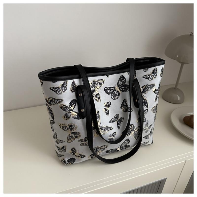 Tide Embroidered Butterfly Shoulder Bag - Stylish Large Capacity Tote Bag