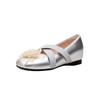 Height-increasing camellia French light-mouth ballet single shoes women's versatile round head soft sole silver Mary Jane shoes