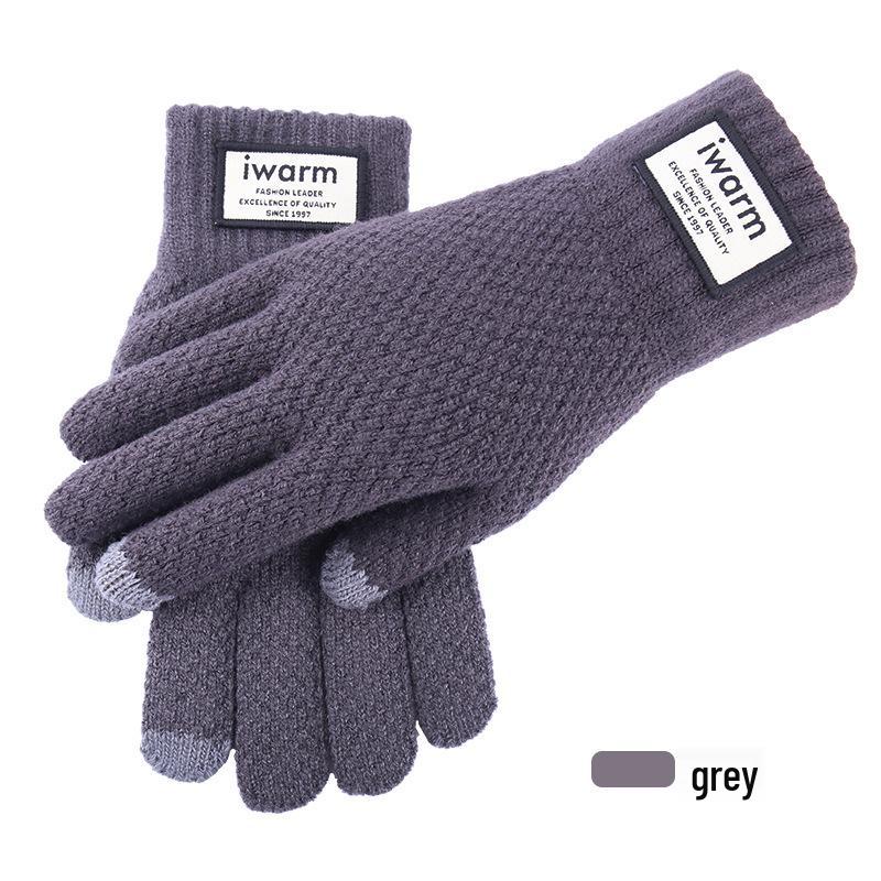 Men's Thick Knitted Wool Touchscreen Cycling Gloves - Warm, Cold-Proof, Plus Velvet for Winter Outdoor Use
