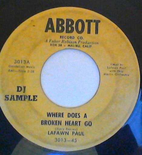 

7inch Record LAFAWN PAUL - Where Does A Broken Heart Go 301345PROMO ABBOTT 1955 US Rock Used