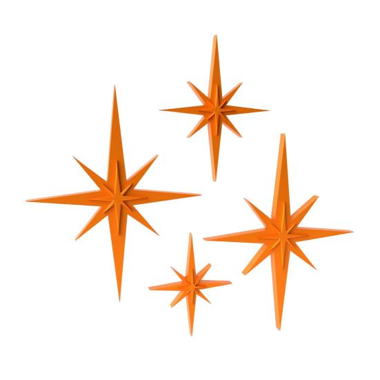 4Pcs Retro Starburst Wall Decoration 3D Printed Mini Mid-Century Starburst Wall Art Home Bedroom Living Room Bathroom Wall Decorative Sign