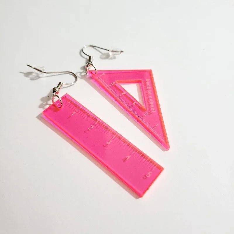 Women Fashion Ruler Acrylic Earrings Creative Triangle Drop Dangle Funny Jewelry for Women Gift Accessories for Girls