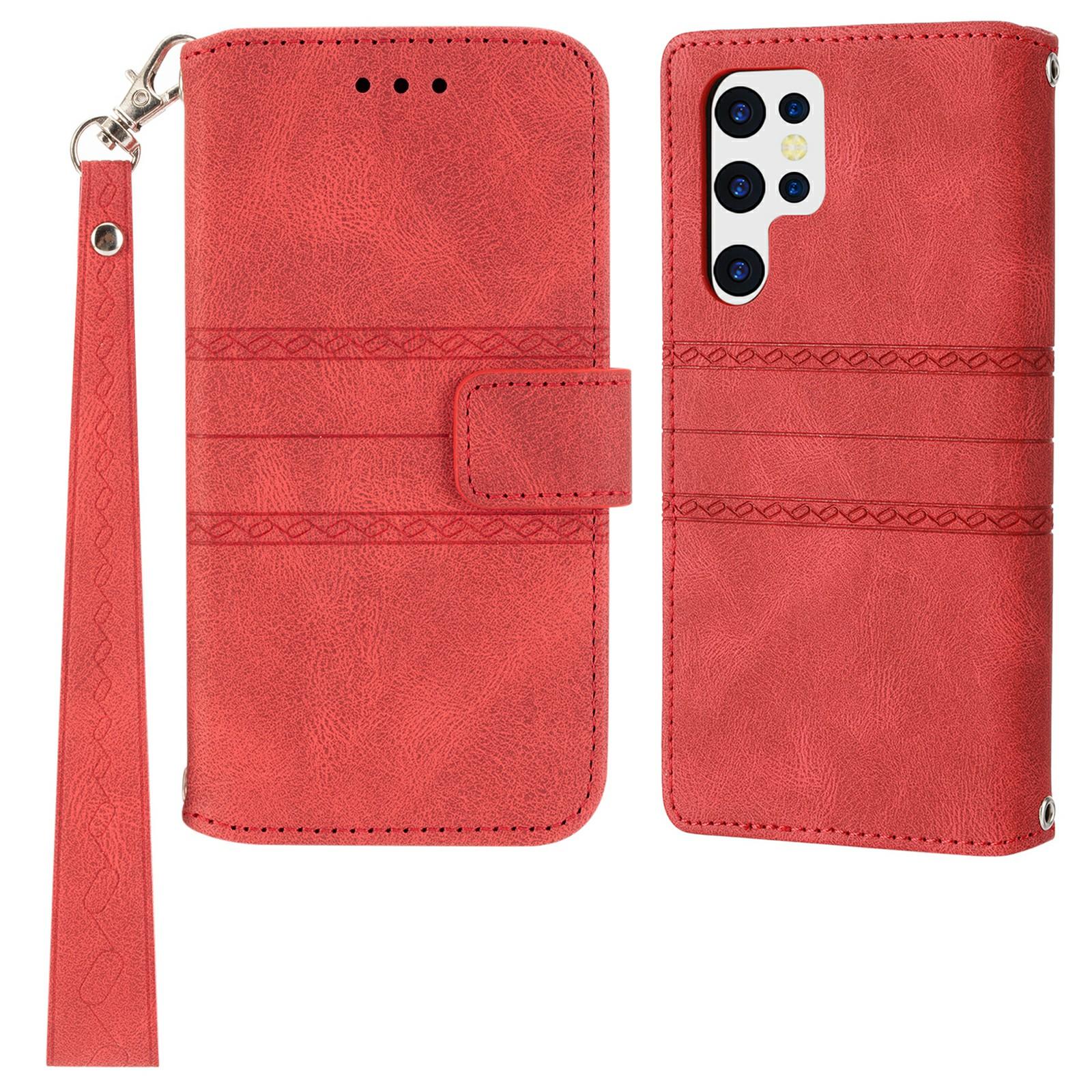 

Для Samsung Galaxy S25 Ultra Case Wallet Skin-Touch Leather Printing Phone Cover Red