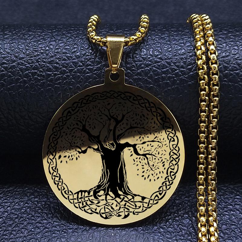 Yggdrasil Arborele vieții Colier din oțel inoxidabil pandantiv busolă Viking Celtic Nordic Arborele genealogic cu rune bijuterii