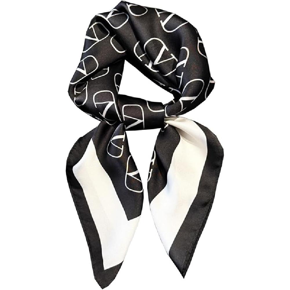 Satin Bandana Headscarf for Women Silky Hair Scarves for Fashion Lightweight 39-black and White Letter