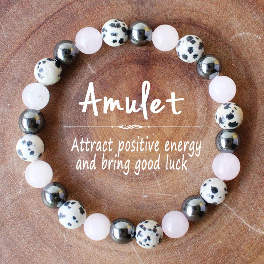8mm Amazon rose quartz iron gallstone udan stone bracelet, unisex style, handcrafted beaded