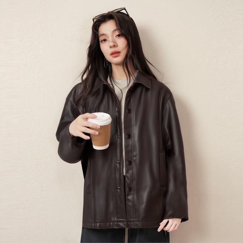 SEIFINI Women's Faux Leather Dropped Shoulder Jacket