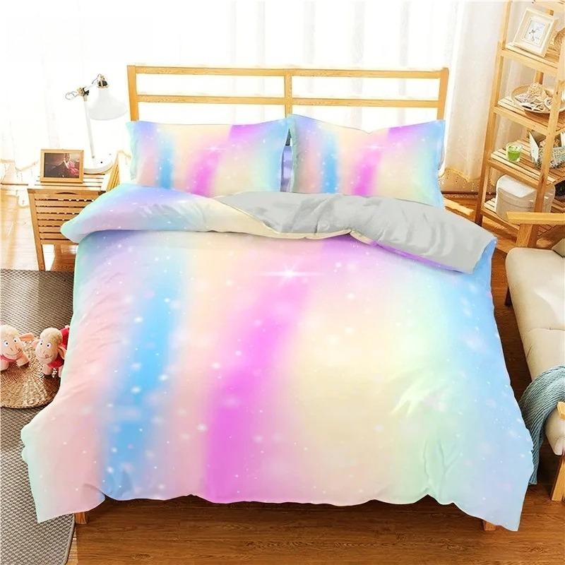 Rainbow Gradient Bedding Set Gradient Colors Duvet Cover with Pillowcases Single Twin Full Queen King Girl Kids Quilt Cover
