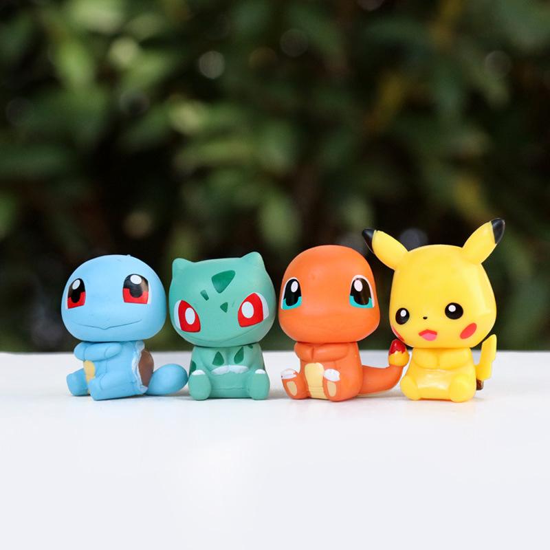 6Pcs Pokemon Q Version Mini Figurines Charmander Squirtle Pikachu Eevee Car Dashboard Desktop Decor Creative Gift For Anime Fans