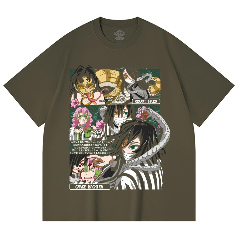 230 Gsm 100% Cotton Demon Slayer V17 Obanai Print Unisex Heavy Cotton T Shirt