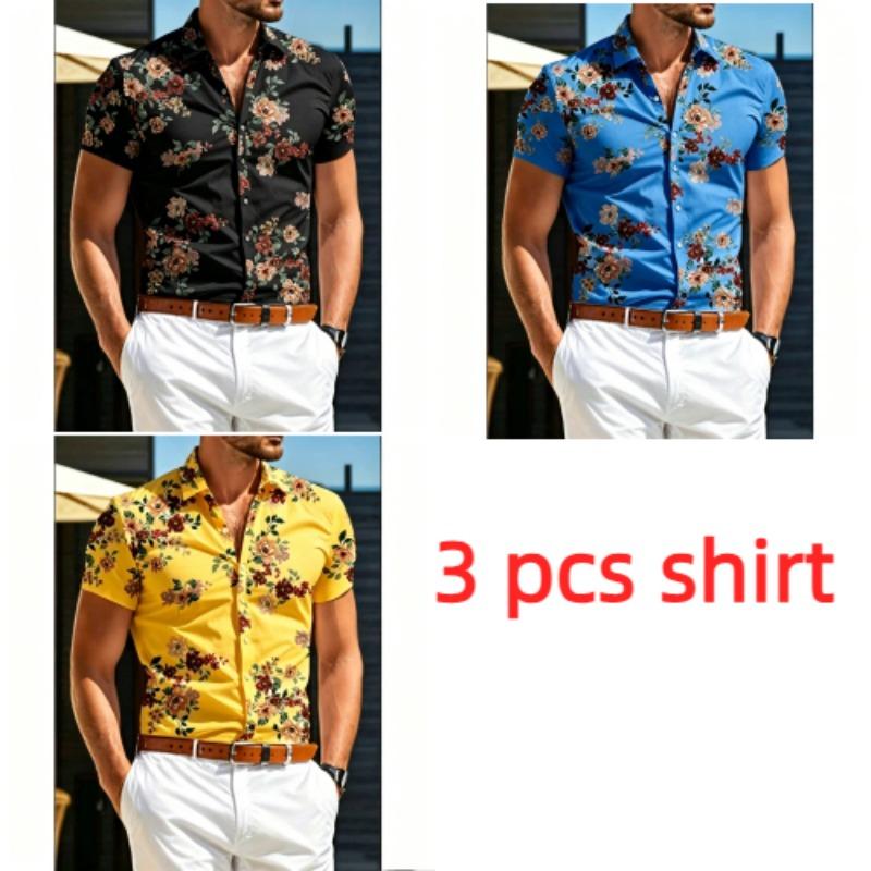 Flowers and Leaves Pattern Printing Shirt Summer Hawaiian Beach Vacation Clothing Men's Fashion Street Style Shirt Daily Men's and Women's Shirt