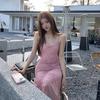 2026 Spring/Summer Pink Bamboo Rhyme Spaghetti Strap Long Dress for Women