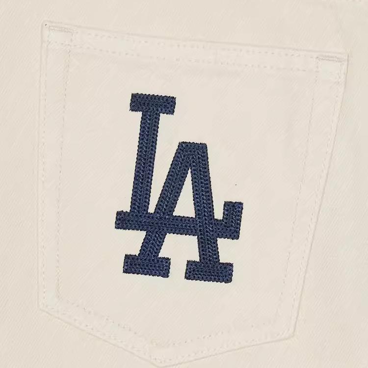 New MLB Varsity Los Angeles Dodgers Denim Short Skirts Women's Dark Cream 3FDSV0144-07CRD