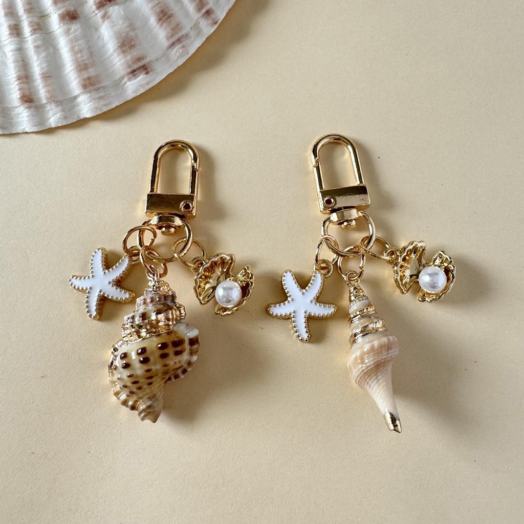Conch Starfish Pearls Pendant Keychain Lightweight Versatile Purse Accessory Handmade Gift For Ocean Lovers